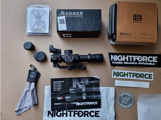 ¡Nachtkraft NX8 1-8x24 MRAD + Eotech EFLX + Badger Ordnance C1 - SET COMPLETO DE ÓPTICA!
