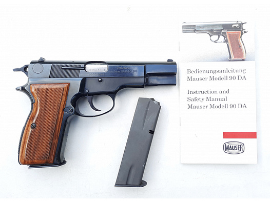 Mauser Mod. 90 DA ähnlich Browning High Power HP SA/DA Pistole Pistole 9 mm Luger 9x19 2x Magazin