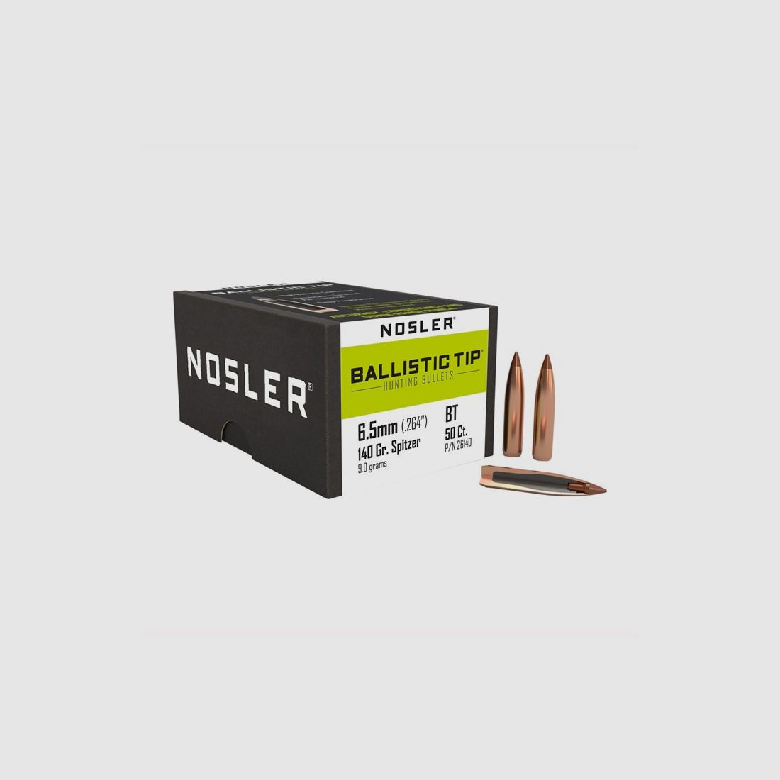 NOSLER 6,5MM (0,264″) 140GR SPITZER 50/BOX, afbeelding 2 van 2