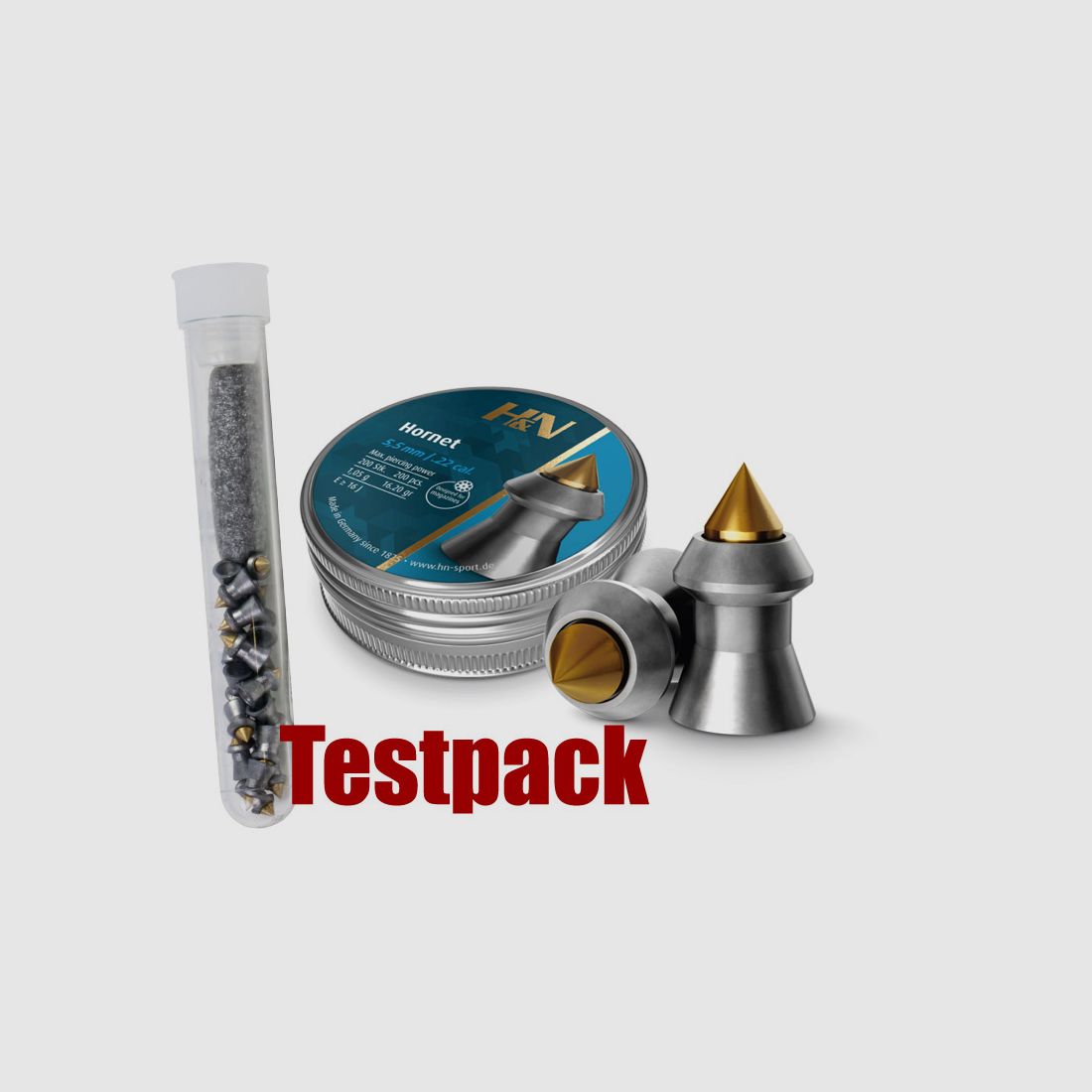 Testpack - H&N Hornet Diabolo, Hohlspitz, Messingspitze, Jagd, Kaliber 5,5 mm, 1,05 g, 20 StĂĽck