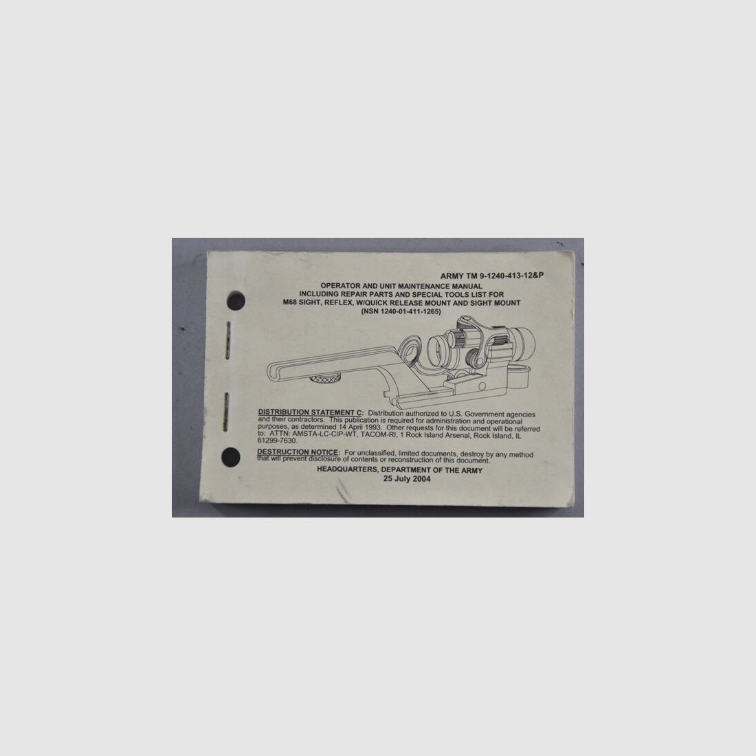 Original US-Dienstvorschrift für das Reflex-Visier M68 zum M16 Sturmgewehr