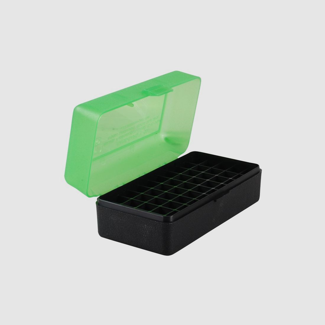 MTM cartridge box RSLD-50-16T green/black with flip lid for 50 cartridges .500 S&W and others.