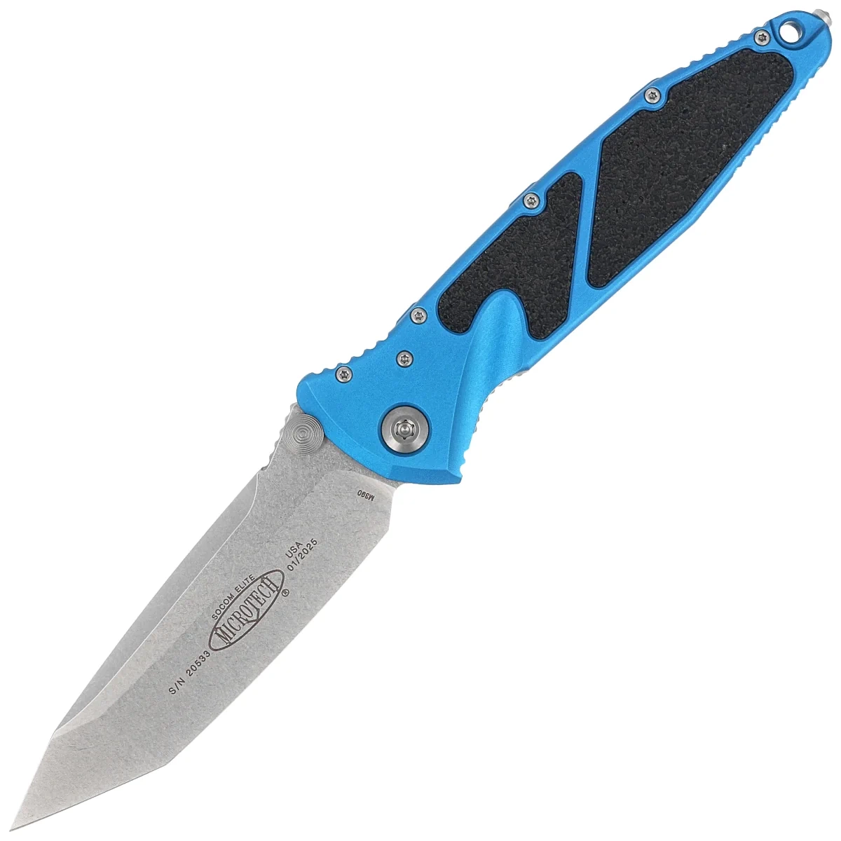 Folding knife Microtech Socom Elite T/E-M Blue Aluminium, Stonewashed M390 by Tony Marfione (161-10BL)