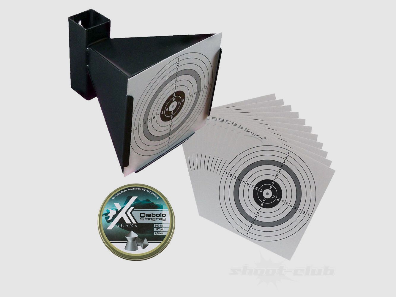 shoXx funnel bullet trap black + Stingray diabolo + target sheets