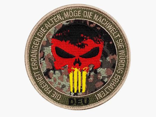 Café Viereck Patch Punisher Skull avec texte rond camouflage noir rouge