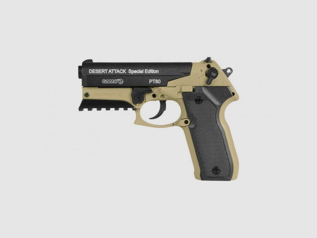 Pistole Druckluft GAMO PT-80 Desert Attack Special Edition (EINBEGRIFFEN MATCH-DIABOLOS 250 St. UND CO2-BOC 12 GR)