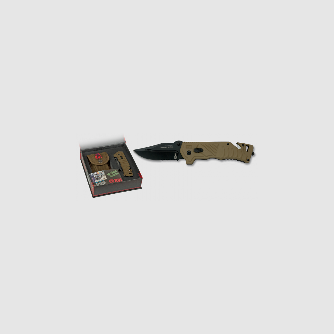 Cuchillo de bolsillo cuchillo de rescate RUI recubierto de titanio con funda de nylon