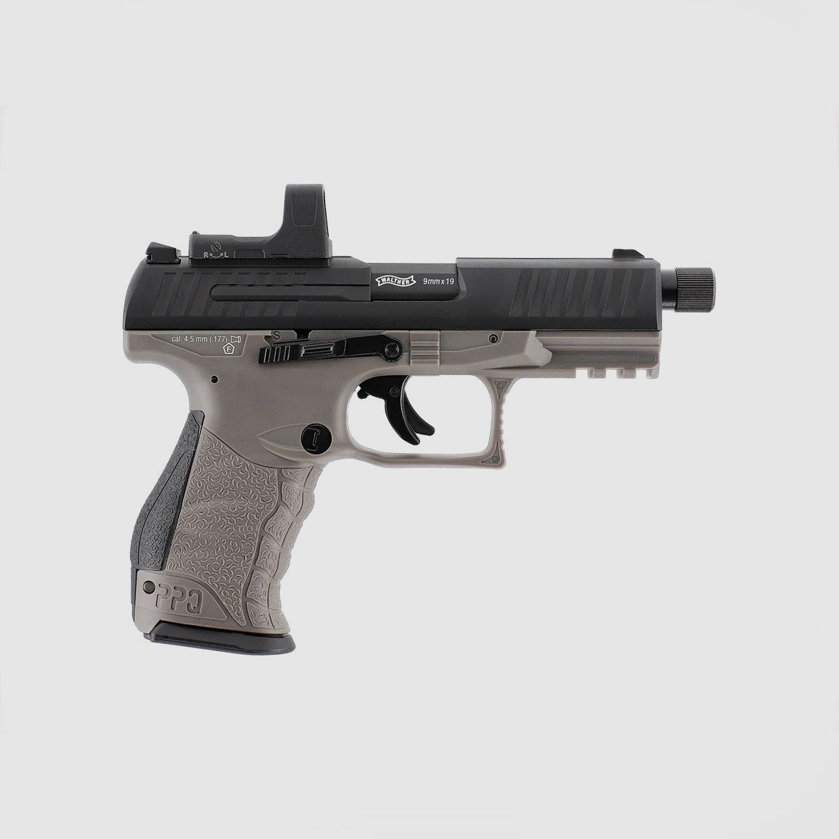 CO2-PISTOLE – UMAREX – WALTHER PPQ M2 Q4 TAC Combo 4,6″ Set 4,5 mm (.177) Pellet, CO₂, < 3,0 J, Tungsten-Grau, Bild 3 von 7