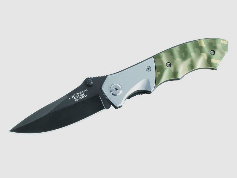Cuchillo plegable Herbertz, AISI 420, plástico, diseño de camuflaje, clip