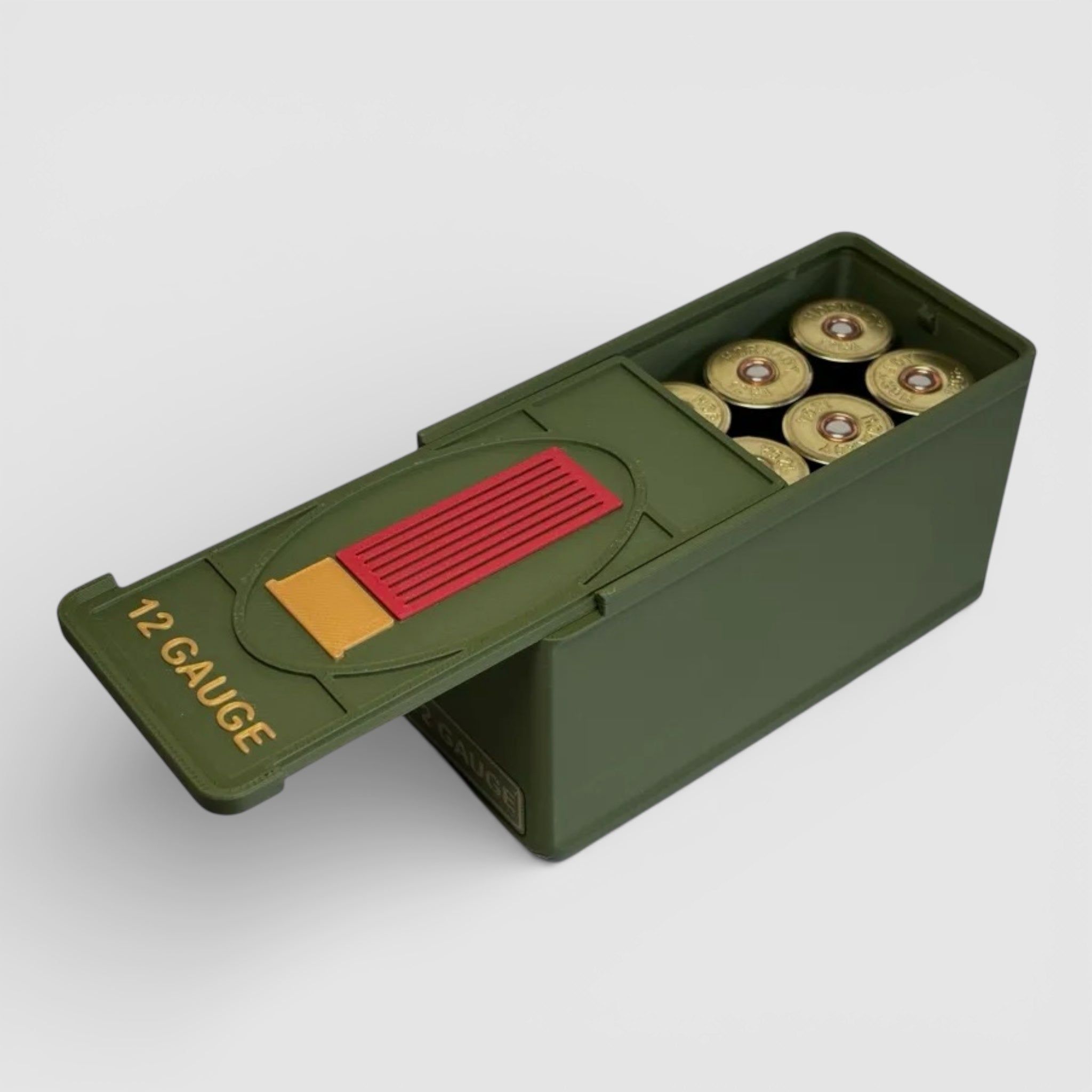 Boîte à munitions "Modèle Coconut" pour 12 Gauge (.12/70 & .12/76) avec couvercle coulissant - boîte à cartouches, boîte à munitions