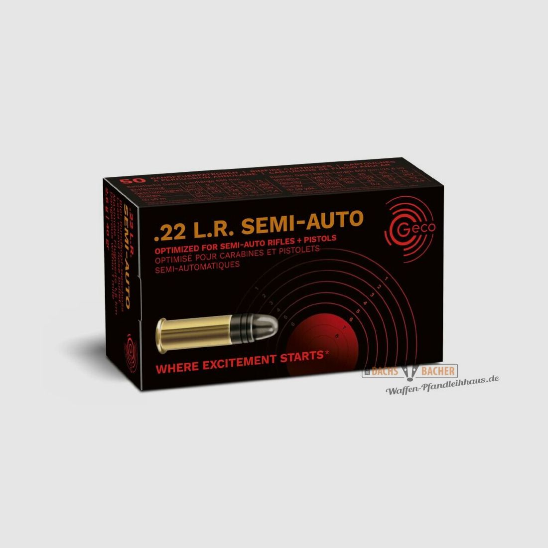 GECO .22lfB Semi Auto Plomb Bouche Ronde 2,6 grammes 40 grains 50 coups
