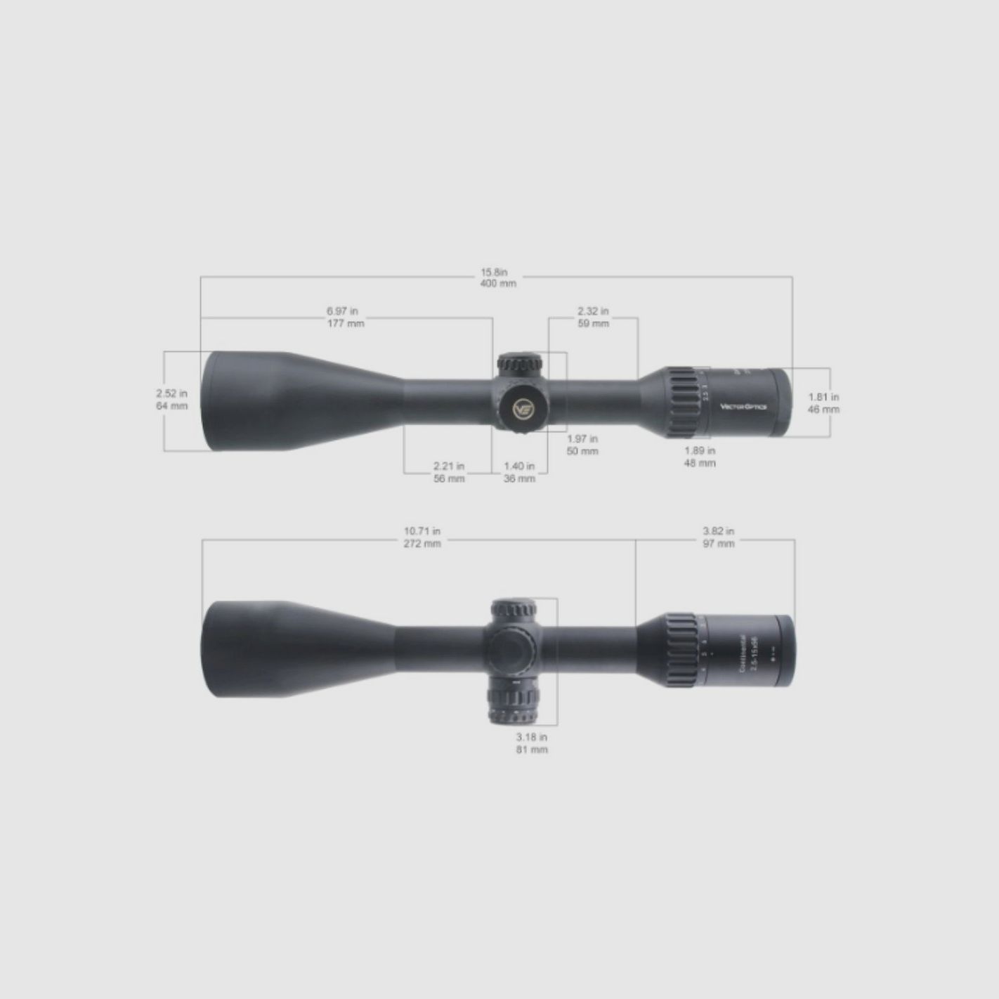 Zielfernrohr VECTOR Continental x6 2.5-15x56 Fiber 4A (mit oder ohne Turm), Bild 2 von 3
