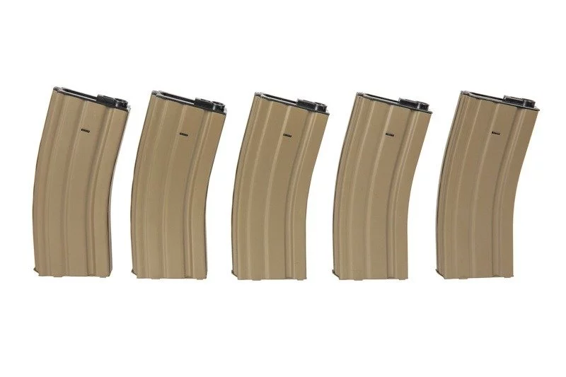 Set di 5 caricatori ASG hi-cap da 300 pallini per repliche M4/M16 – tan, immagine 6 di 16