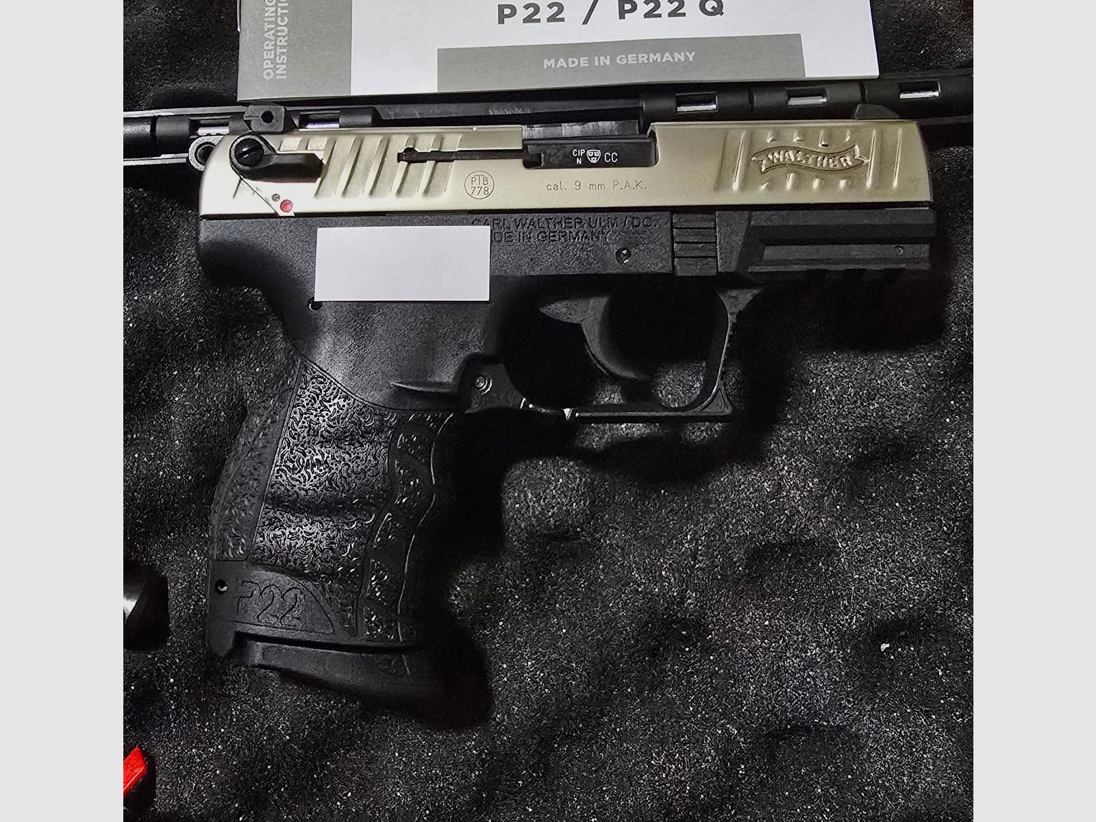 Walther P22 Q Nickel 9mm PAK blank firing