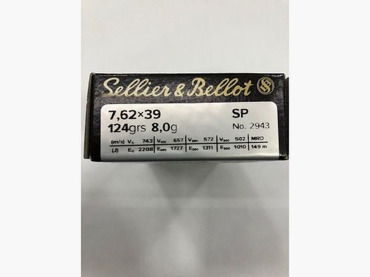 S&B CARTRIDGES 7.62X39 GR 124 QT 20