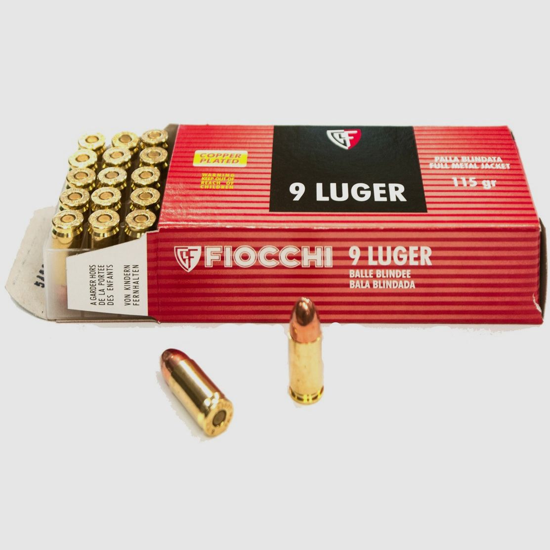 FIOCCHI Munition – 9mm Para. – 115 grains – Vollmantel