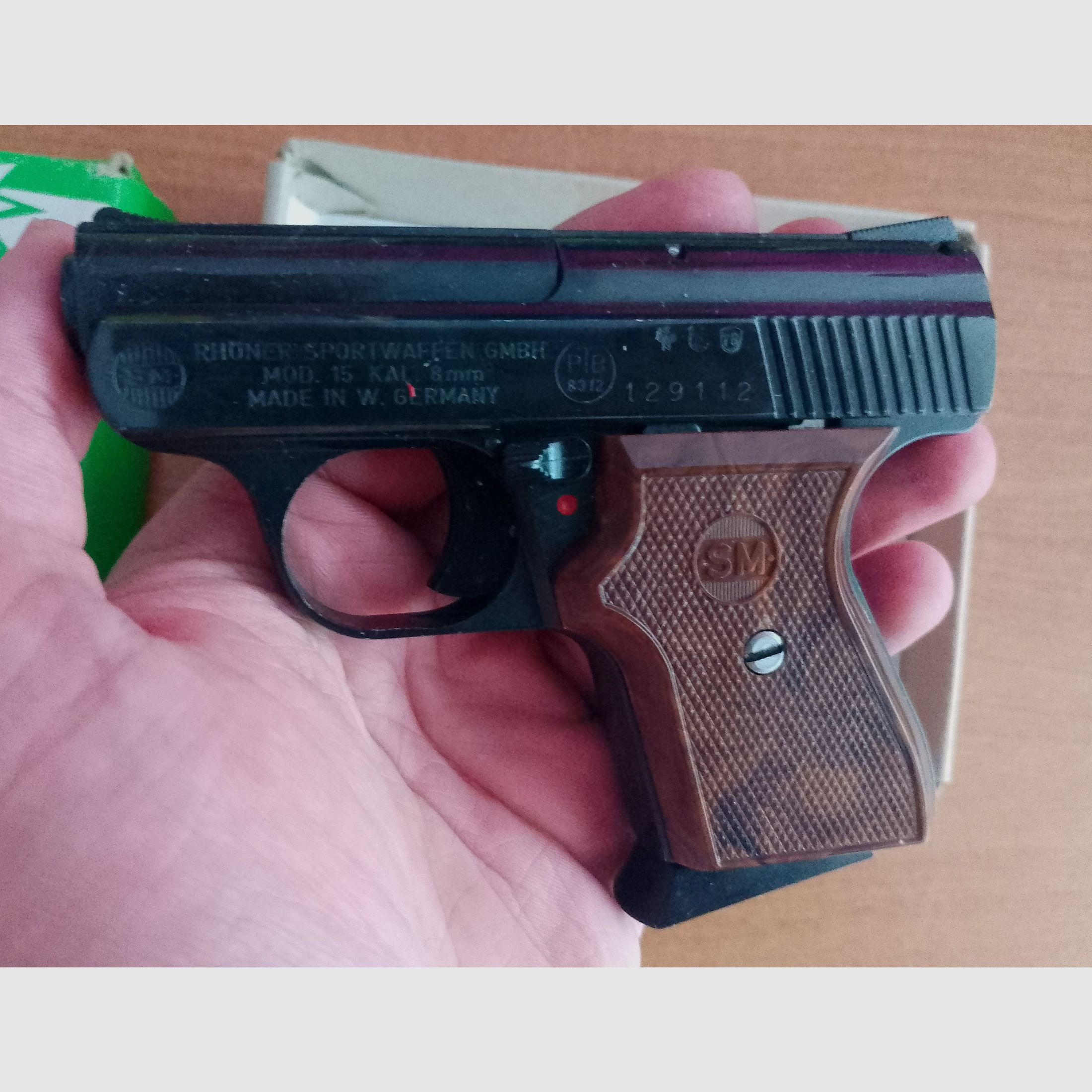 Alte Rhöner SM 15 Kal. 8 mm Knall im PTB 83/2 mit Verpackung!, Bild 7 von 8