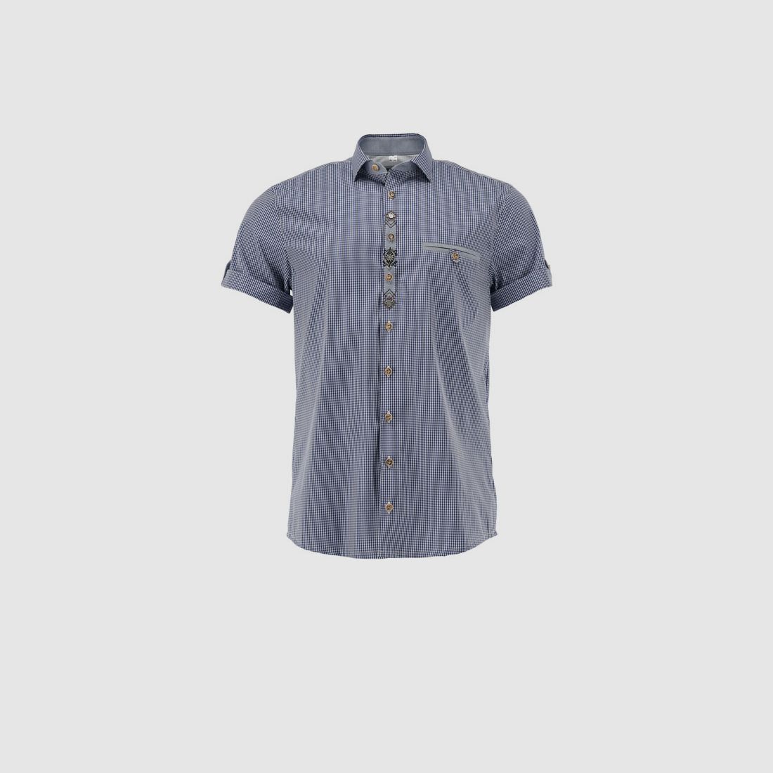 Die Trachtenbluse in intensivem Blau mit folkloristischen Details