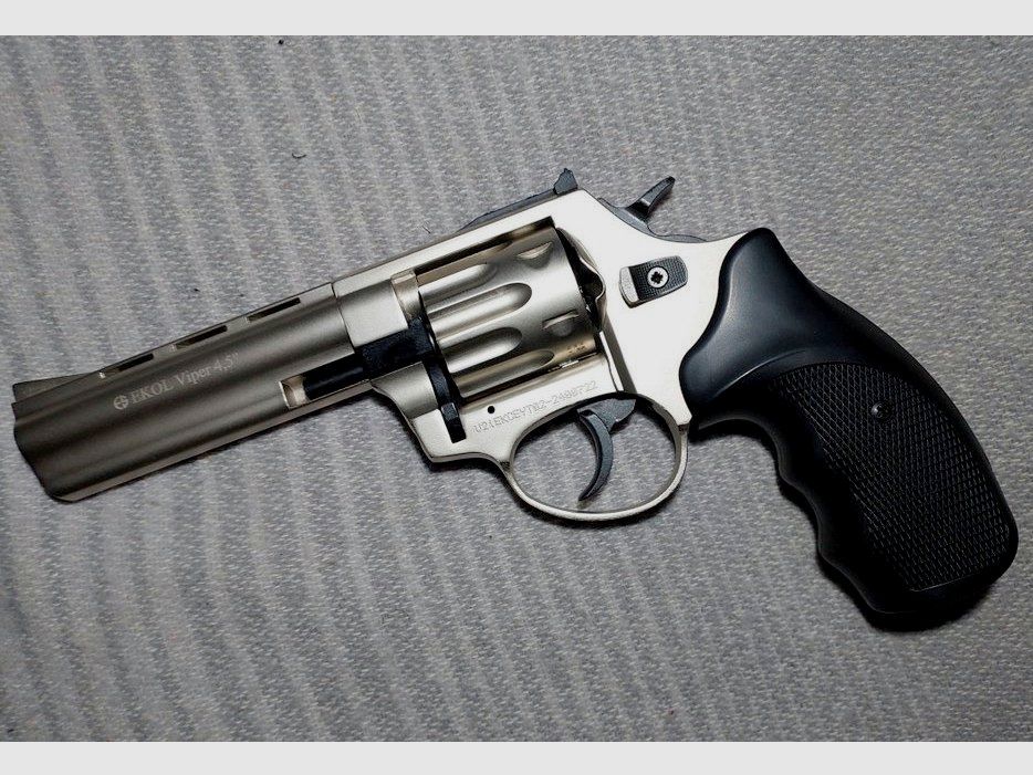 Ekol Viper 4.5 inch blank firing revolver nickel 9 mm R.K. (PTB 1062) like new!
