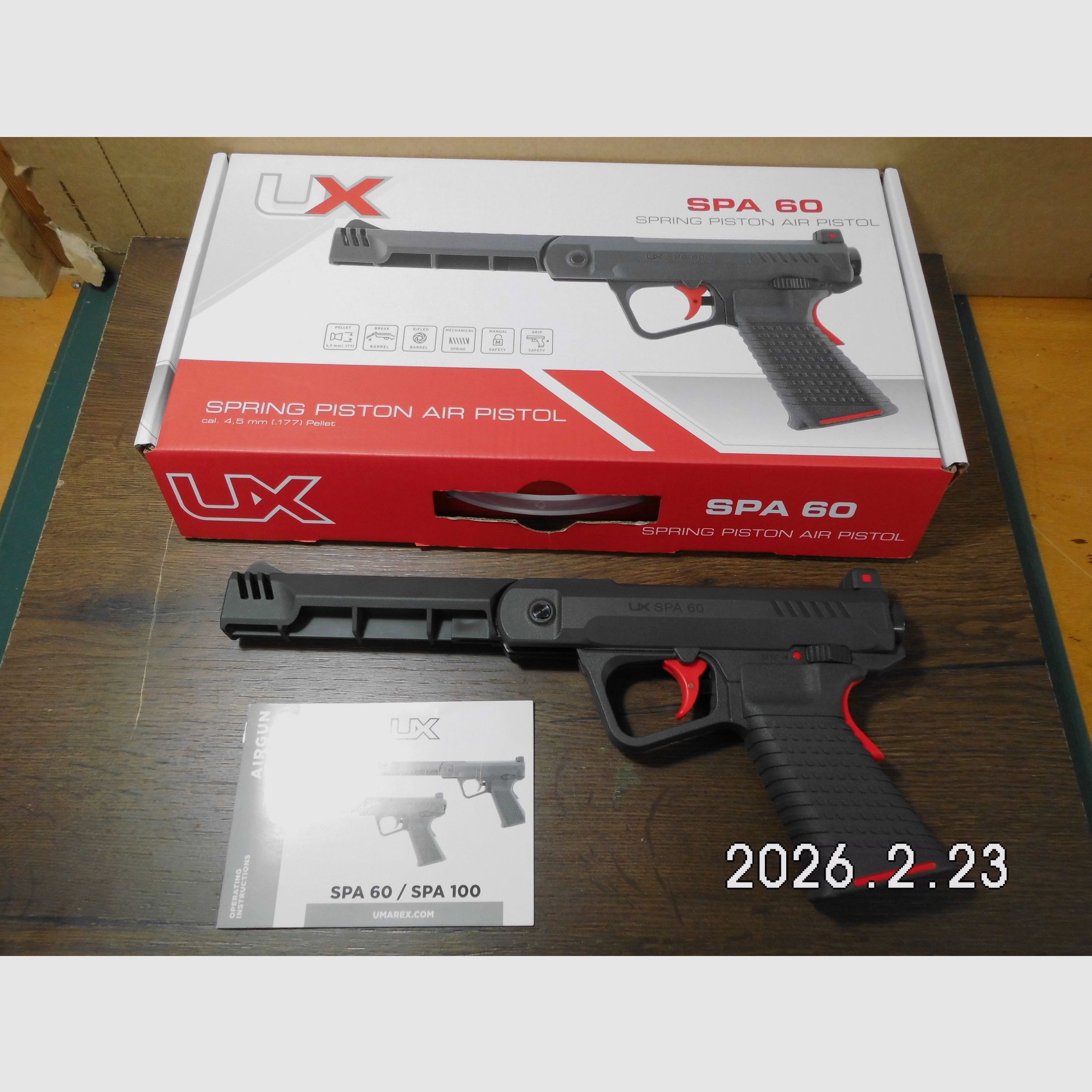 Luftpistole Umarex SPA 60 Knicklauf 4,5mm Diabolo in Originalverpackung mit Bedienungsanleitung. 