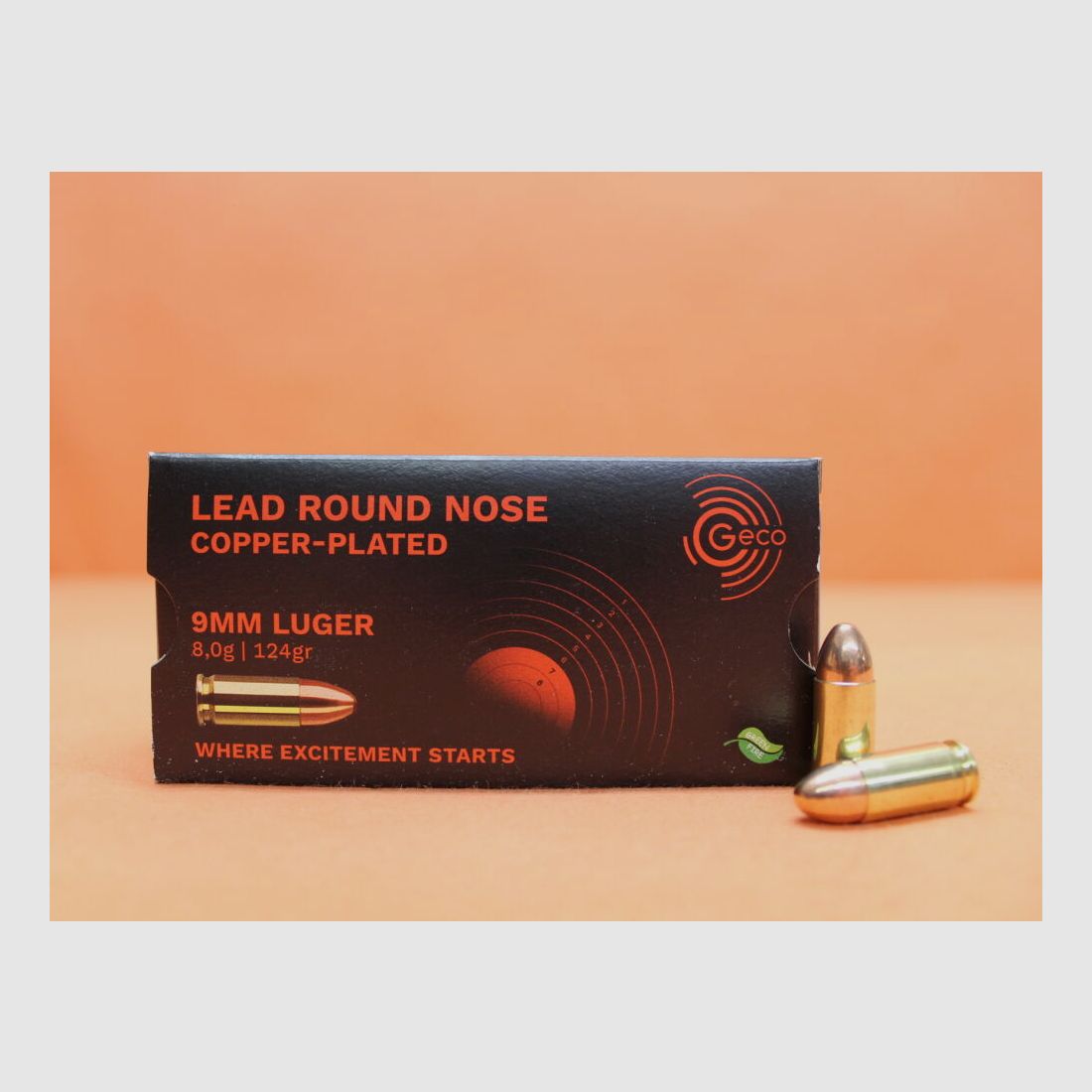 GECO cartridge 9mm Luger GECO 124grs CLRN (2318195) VE 50 cartridges (Green Range)/ 8.0g lead round nose copper-plated