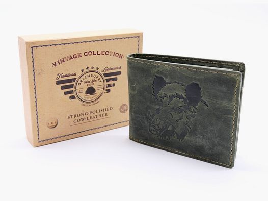 Portefeuille en cuir Greenburry olive Collection Vintage Animal Sanglier stag 1705-sanglier-30