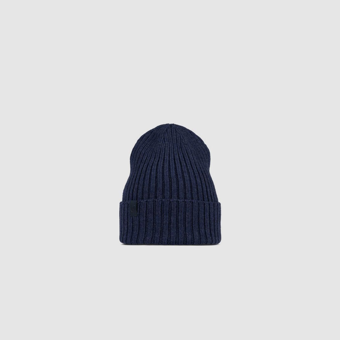 Buff merino wool hat knitted Norval midnight blue