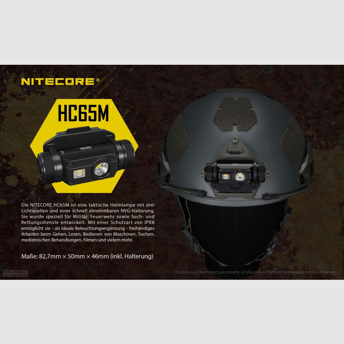 Nitecore HC65M Helmlampe HC65M 1000 Lumen 3 Lichtquellen inklusive Akku und NVG Halterung