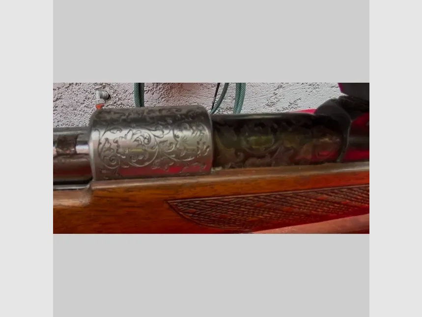 Mauser Model 98 Cal. 300 WinMag with very beautiful silver inlays and deep engravings