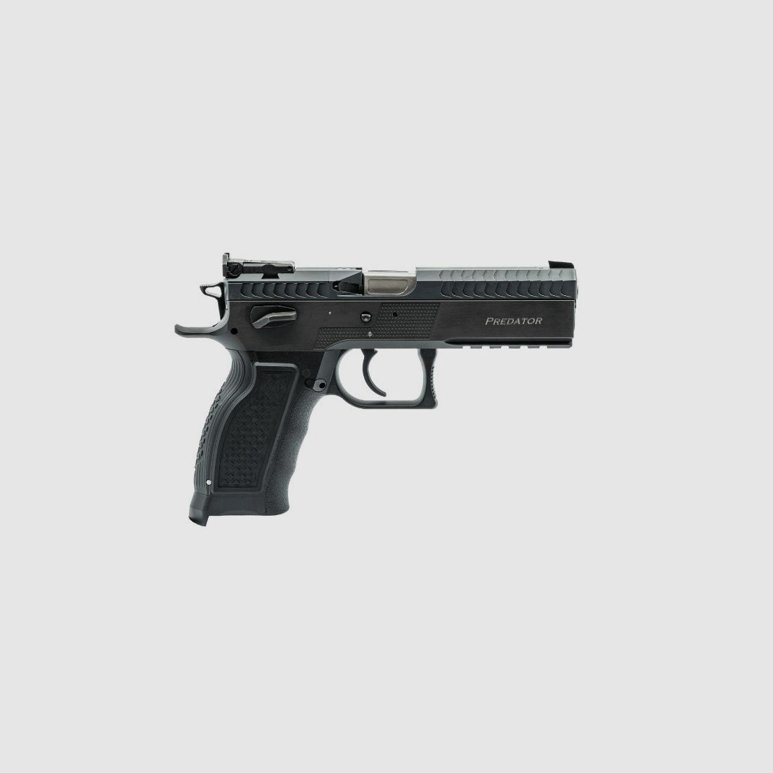 Pistola Phoenix Predator, LPA Fiber Optic, cal. 9 mm Para 17 colpi, impugnatura in alluminio PR, Picatinny, O.R. nero, immagine 1 di 2