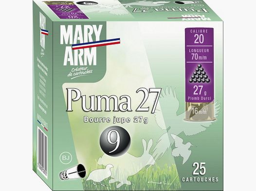 Doos van 25 Patronen Mary Arm Puma 27 Kaliber 20 - 27GR - BJ - PB 9