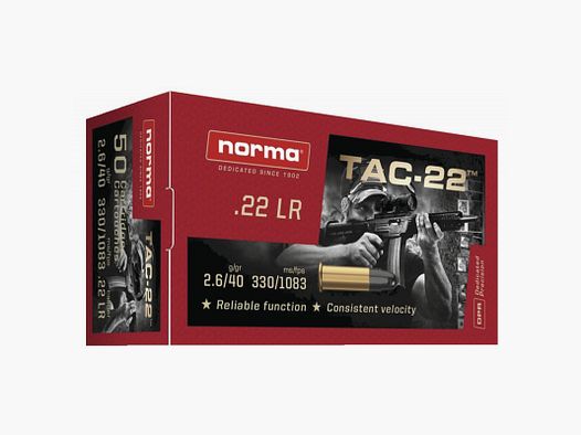 BTE 50 CART. NORMA TAC-22 CAL. .22 LR LRN 40GR