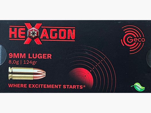 Geco 9mm luger HEXAGON 124grs - 50 coups