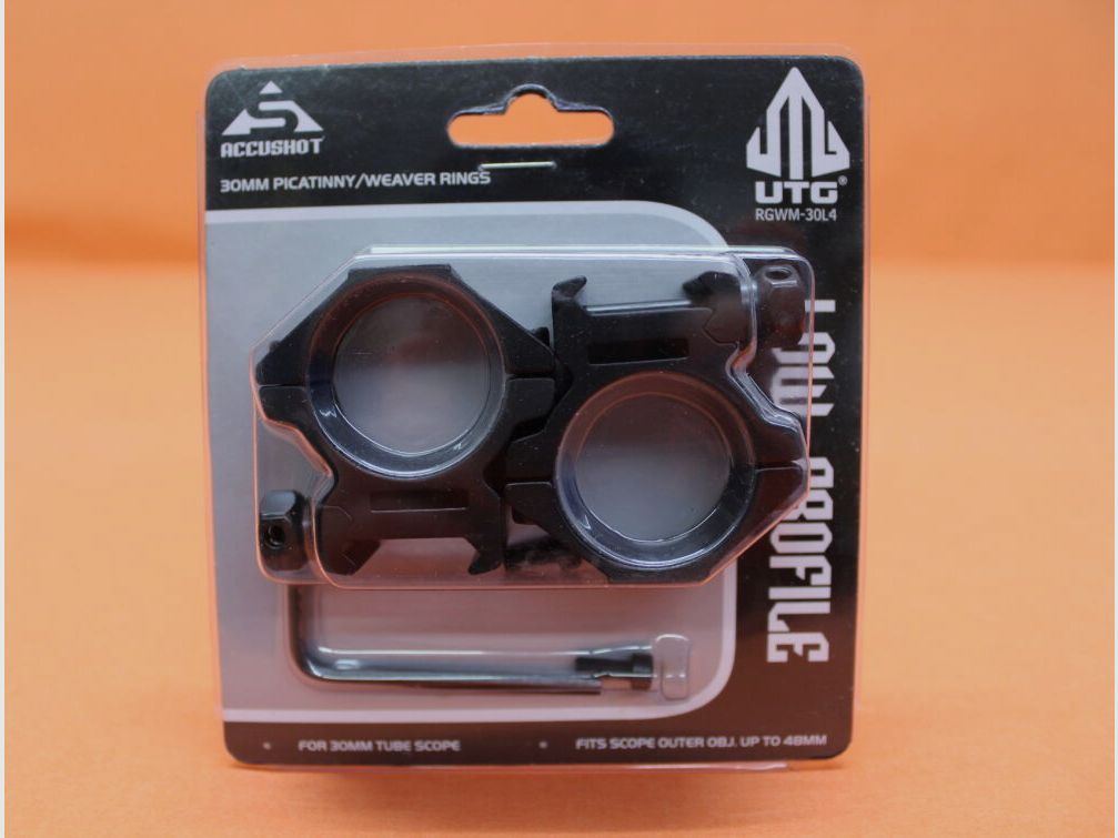 UTG - Leapers UTG Accushot Montageringe 30mm Low (RGWM-30L4) Alu schwarz matt für Picatinnyprofil BH=9mm