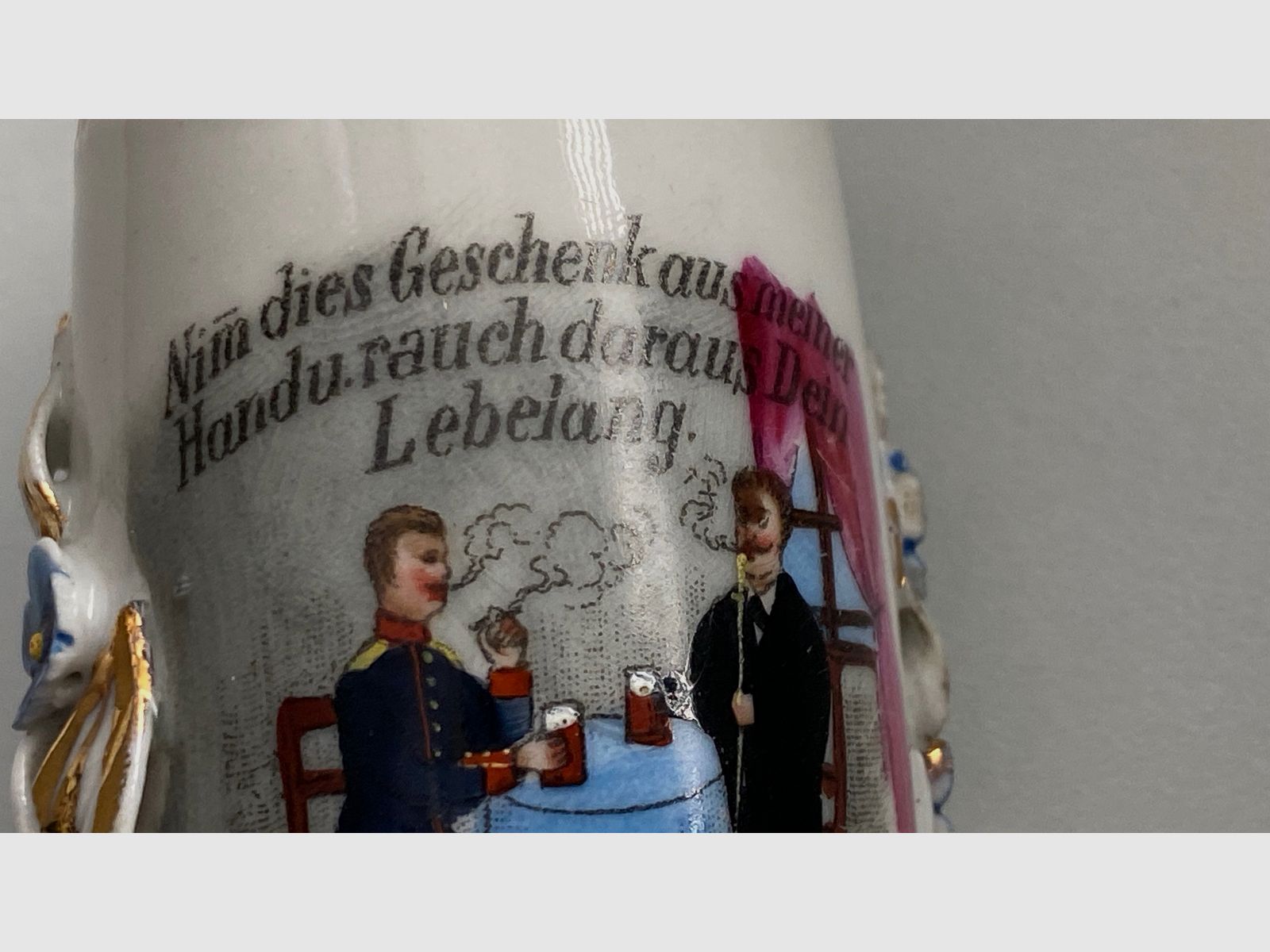 Tête de pipe et image de réserviste, pipe de réserviste, porcelaine, réservistes, bois de manteau 1905