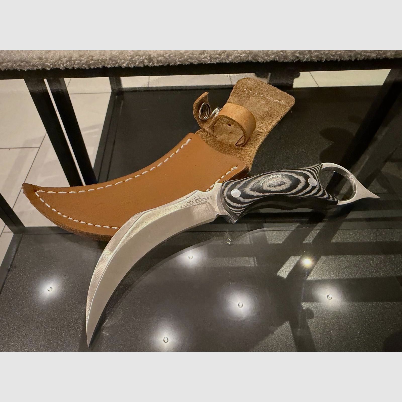 Coltello karambit tattico – Design "Hidden Knives" – Manico in G10 e fodero in pelle