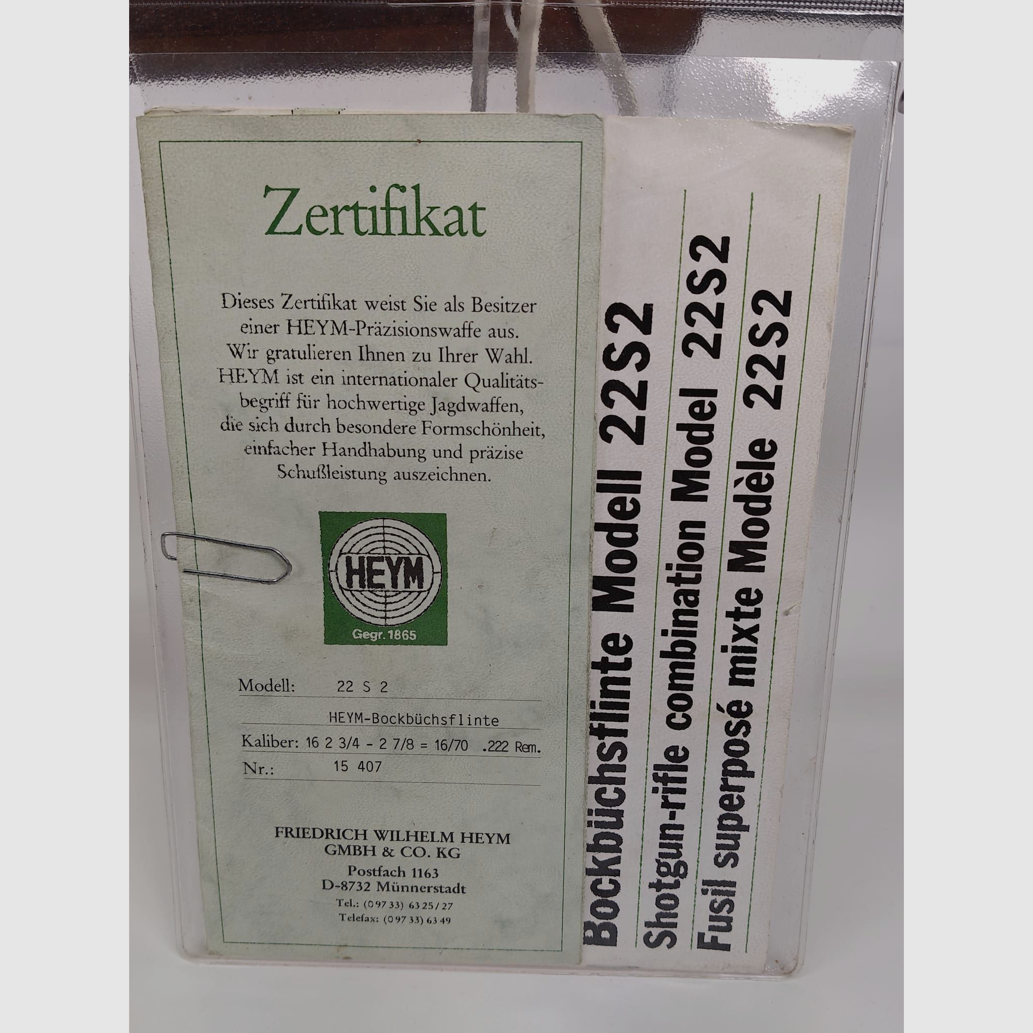 Heym Mod. 22 S 2 Bockbüchsflinte .222Rem & 16/70 inkl. Schmidt & Bender 3-12x56, Bild 9 von 9