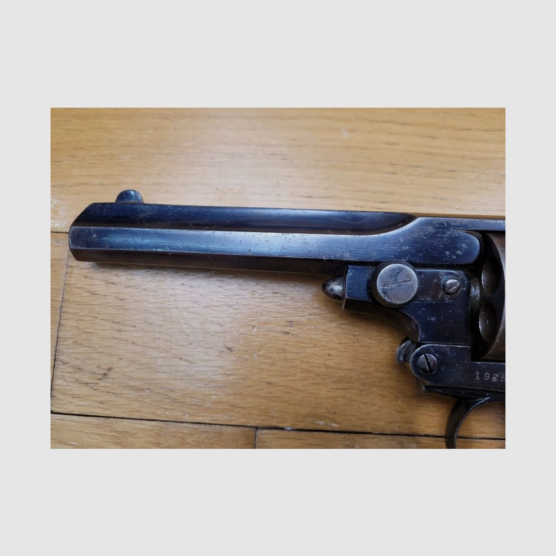Fier Kipplaufrevolver System Pryse – Kal. 450 – schöne britische Fertigung Webley – Teststück aus ca. 1885 – schöner glänzender Brünierung – Top-Break mit Minze-Sauce – Kategorie D – TBE, Bild 6 von 23