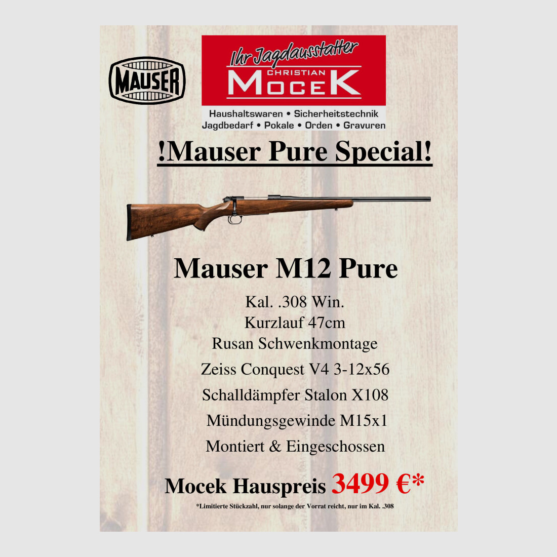Mauser M12 Pure, con Zeiss Conquest V4 3-12x56