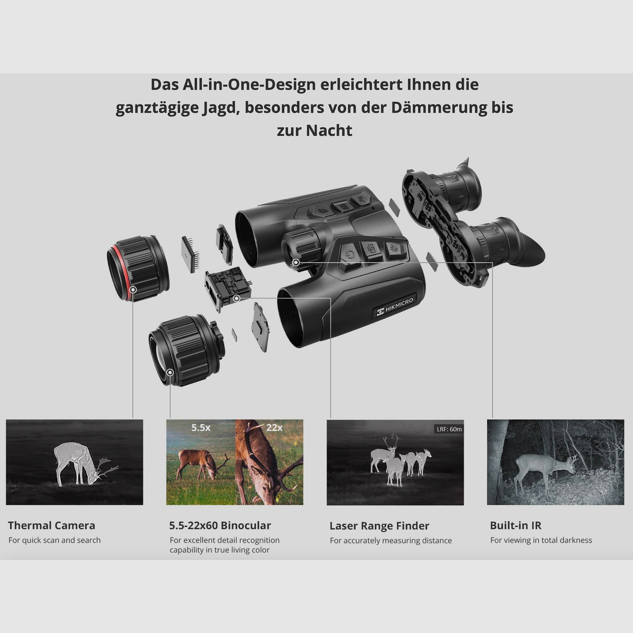 Hikmicro Binocular Habrok 4K HE25LN 5.5-22x60 Wärmebild/Nachtsicht/Digitalkamera 940Nm 1920 x 1080