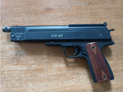 Federdruck Luftpistole Weihrauch HW 45 Black Kaliber 4,5 mm  + Schalldämpfer