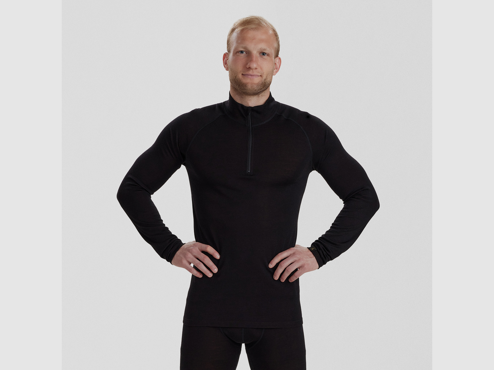 Quinn Merino-Unterhemd mit ½-Reißverschluss - Black Oak – Größe: XL