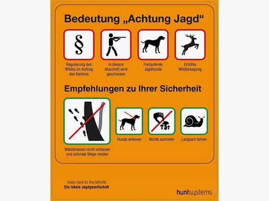 HUNTSYSTEMS Hinweistafel Achtung Jagd