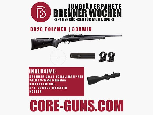 Brenner BR20 Polymer + Brenner Schalldämpfer SD21 + Falke 3-12x56 + Montageringe - Jungjägerspecial Brener BR20 kaufen