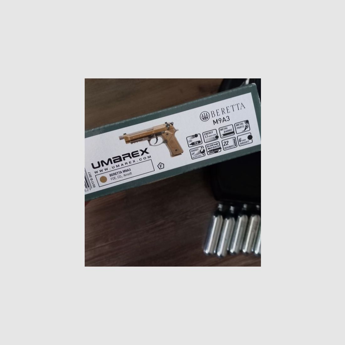 Komplettset Beretta M9 A3 FDE Softair-Co2-Pistole Kaliber 6 mm BB Blowback
