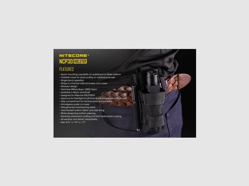 Nylon holster voor zaklampen P20, P20UV Nitecore NCP30 Zwart, afbeelding 10 van 10