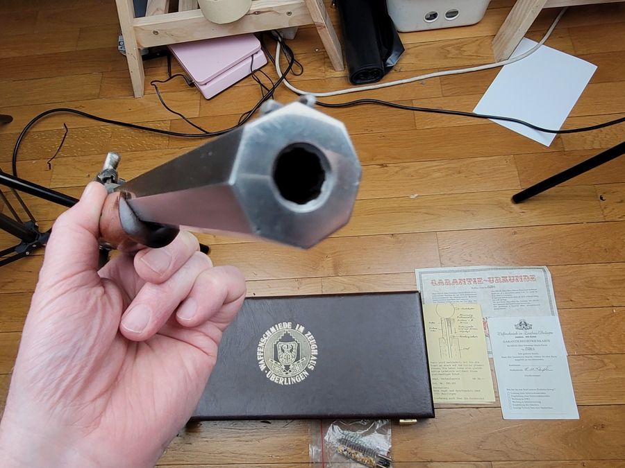 Match Siber Perkussionspistole – Hege Fertigung – Originalbox mit Werkzeugen – Schweizer Präzisionsschießen Kal. 33 – Form geliefert – Abzugstecher – Neu!, Bild 7 von 23