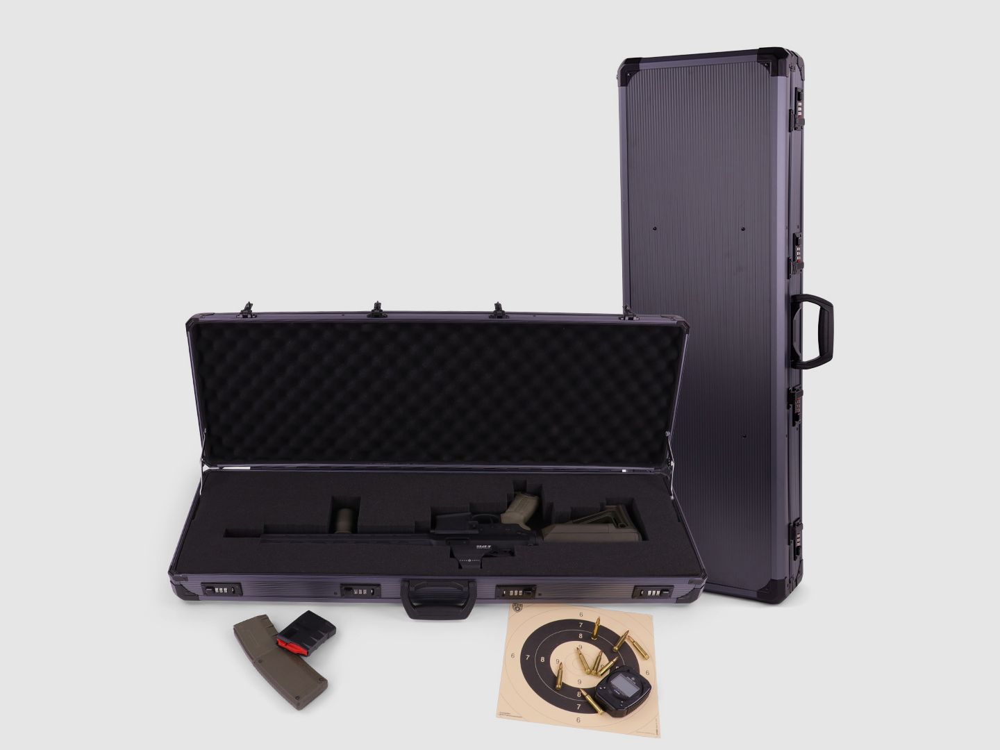 Winter Gewehrkoffer W13 – 93 cm Innenlänge – 1 Langwaffe – 4 Zahlenschlösser – Raster (Grey)