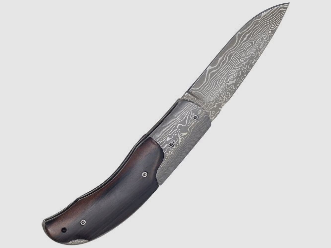 Coltello pieghevole in damasco con manico in legno di ebano