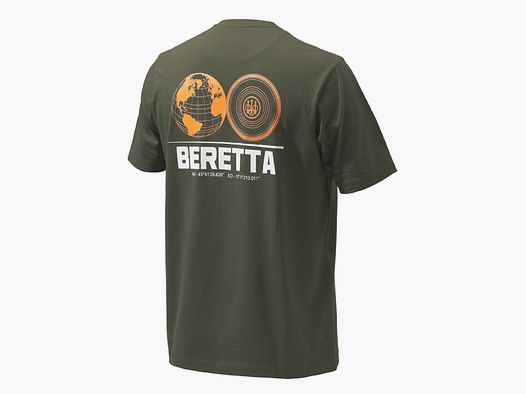 -40% BERETTA T-Shirt WW CLAY grün 100% Baumwolle Rundhals Weltkugel + Orange Tontaube ! Größe: M